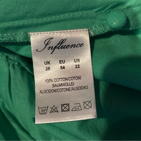 Influence Open Back Tiered Midi Dress Green Puff Sleeve Plus Sz 22 Cruise Vacay - Picture 10 of 14